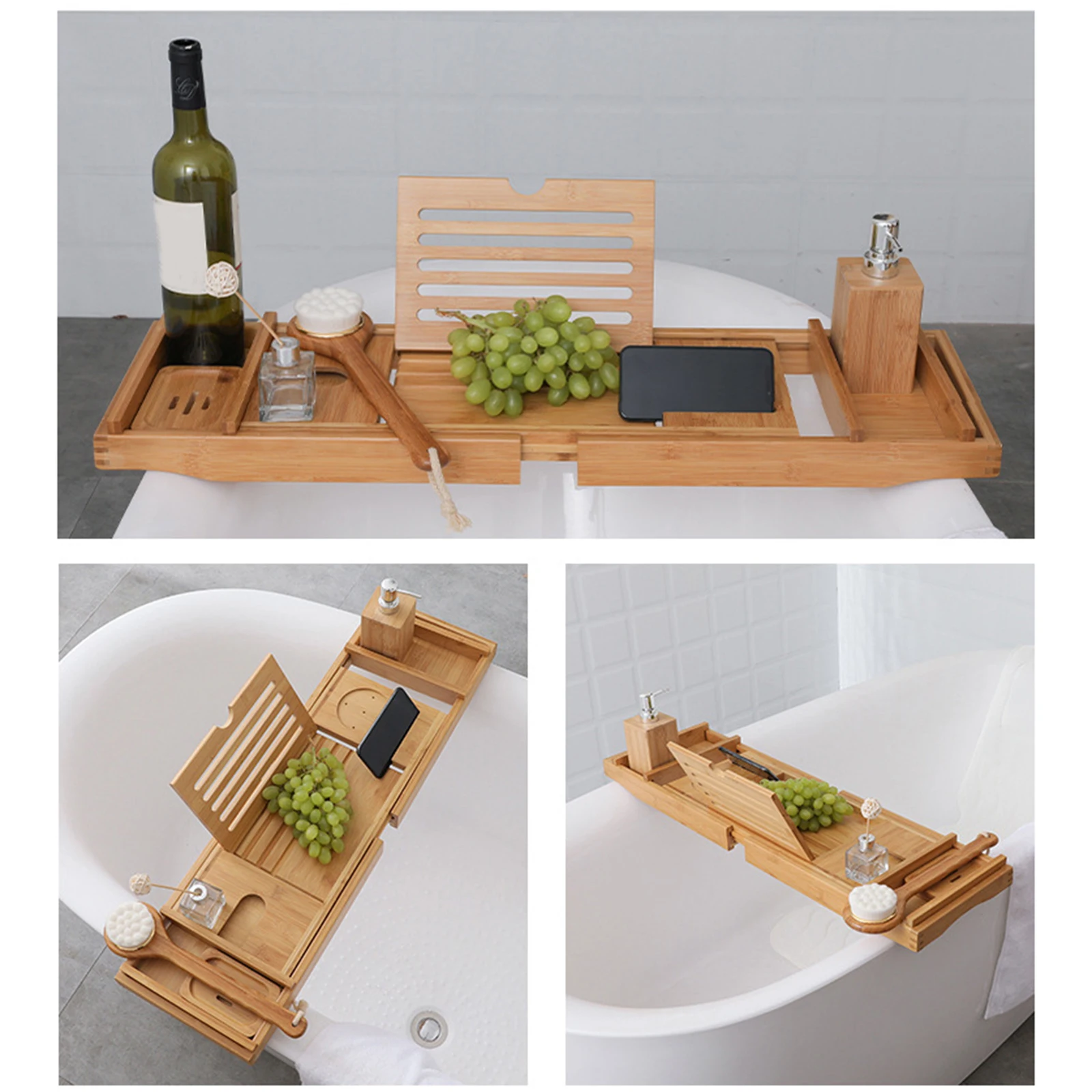Expandable Bath Tub Tray Multifunctional Bathtub Shelf Organizer Drinks Tray Holds Book Phone Drinks Soap Bathroom Tool