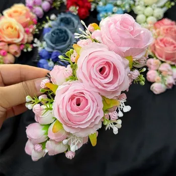 Fermaglio per capelli fatto a mano con fiori dolci, petalo di rosa, petalo floreale, pettine per capelli a rosa, stile thailandese, fermagli per chignon in tessuto, per il Festival dello Spruzzo d'Acqua