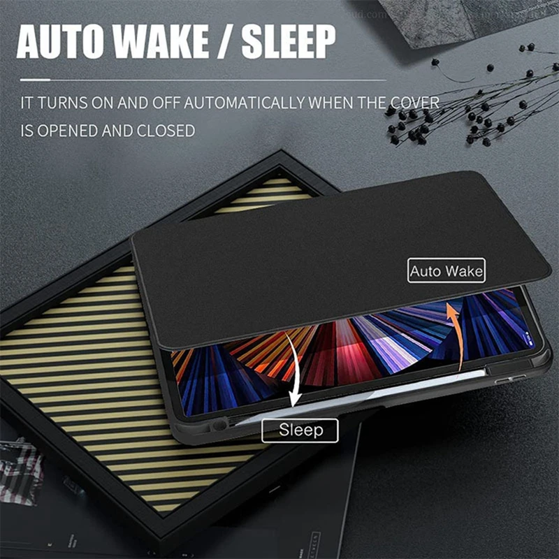 Rotating Stand Case with Pencil Holder and Acrylic Back for iPad Pro 13 Inch, Auto Wake/Sleep Function