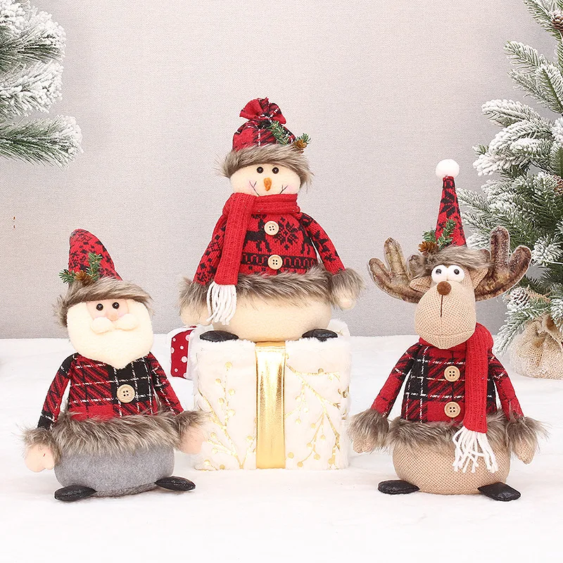 

Christmas Long Fluff Red Fabric Elderly Snowman Elk Doll Decoration Christmas Decoration Supplies Navidad Happy New Year Decor