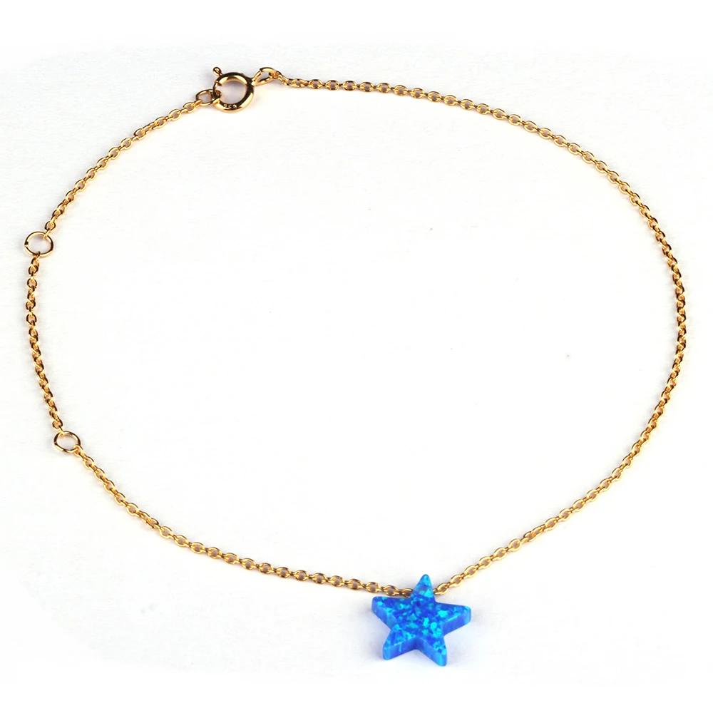 

Blue White Pink Star Bracelet 925 Sterling Silver Chain Bracelet Synthetic Opal Jewelry for Unisex