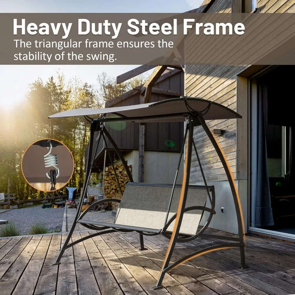 Domi 3-Seat Patio Swing Chair, Outdoor Porch Swing with Adjustable Canopy  Patio Swing Glider 4