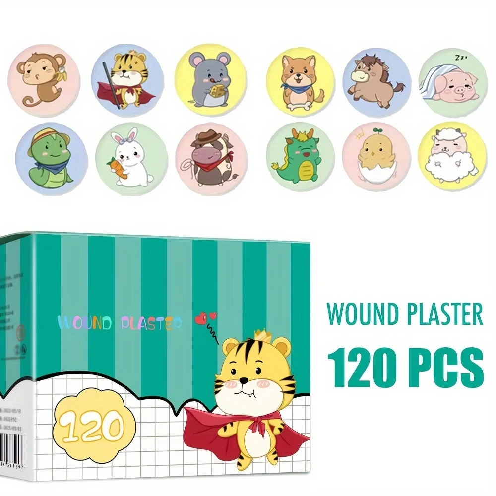 120pcs Medical Bandaids Cartoon Band-Aid Round for Children Kid Skin Vaccine Injection Hole Patch Wound Plaster Kawaii Adhesive Bandage
