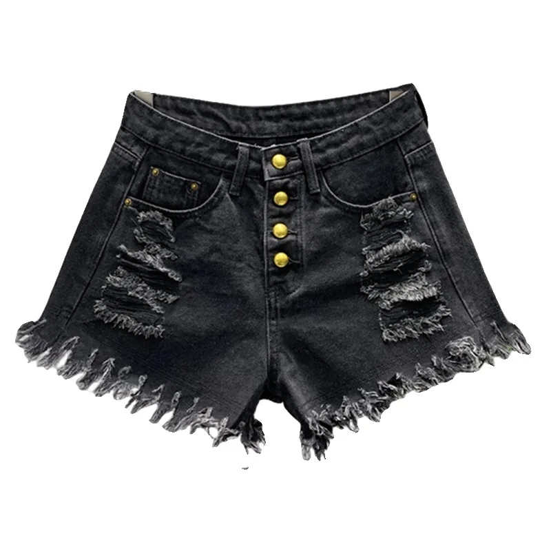 

Summer 2024 New Denim Shorts Women's Personality Ripped Raw Button Hole High Waist Jeans Shorts Y2k Shorts