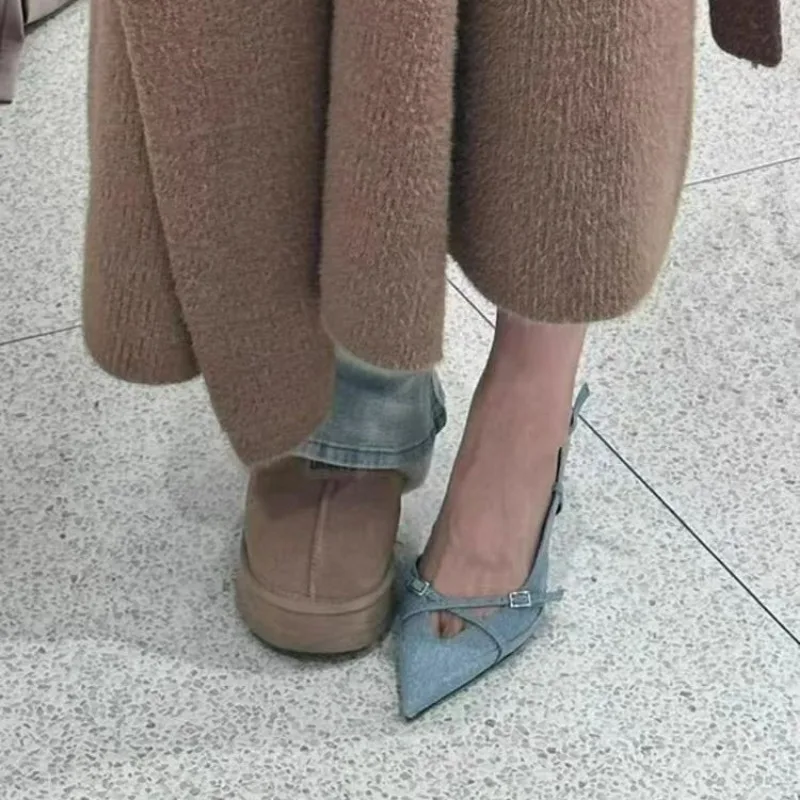 2025 New Women's Jeans Heeled Sandals Pointed High Heel Office Lady Shoes Beautiful Women high heels  Shoes  sandalias mujer 4