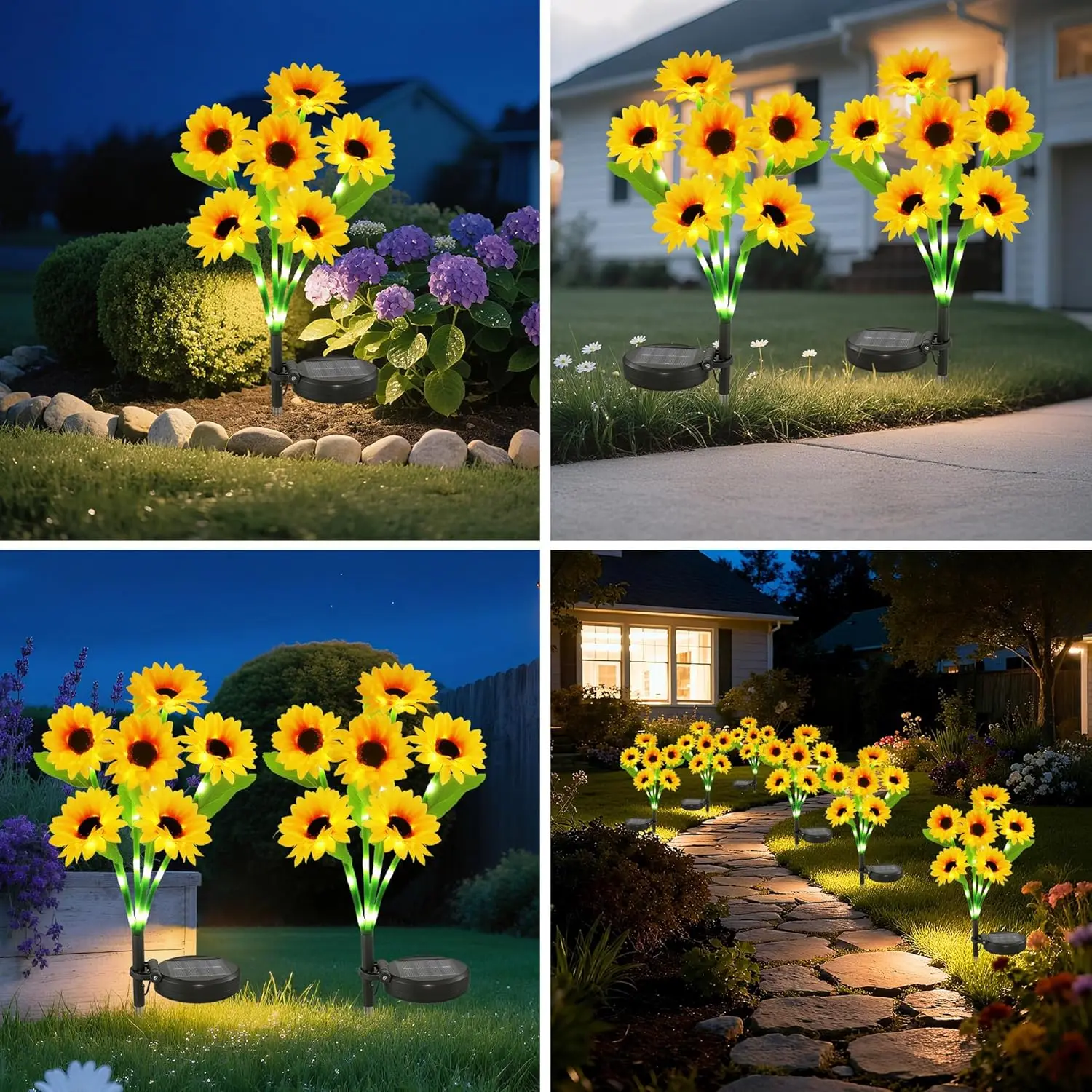Solar-Powered Sunflower Lights with Flashing & Steady Modes - Waterproof Decorative Garden Lights