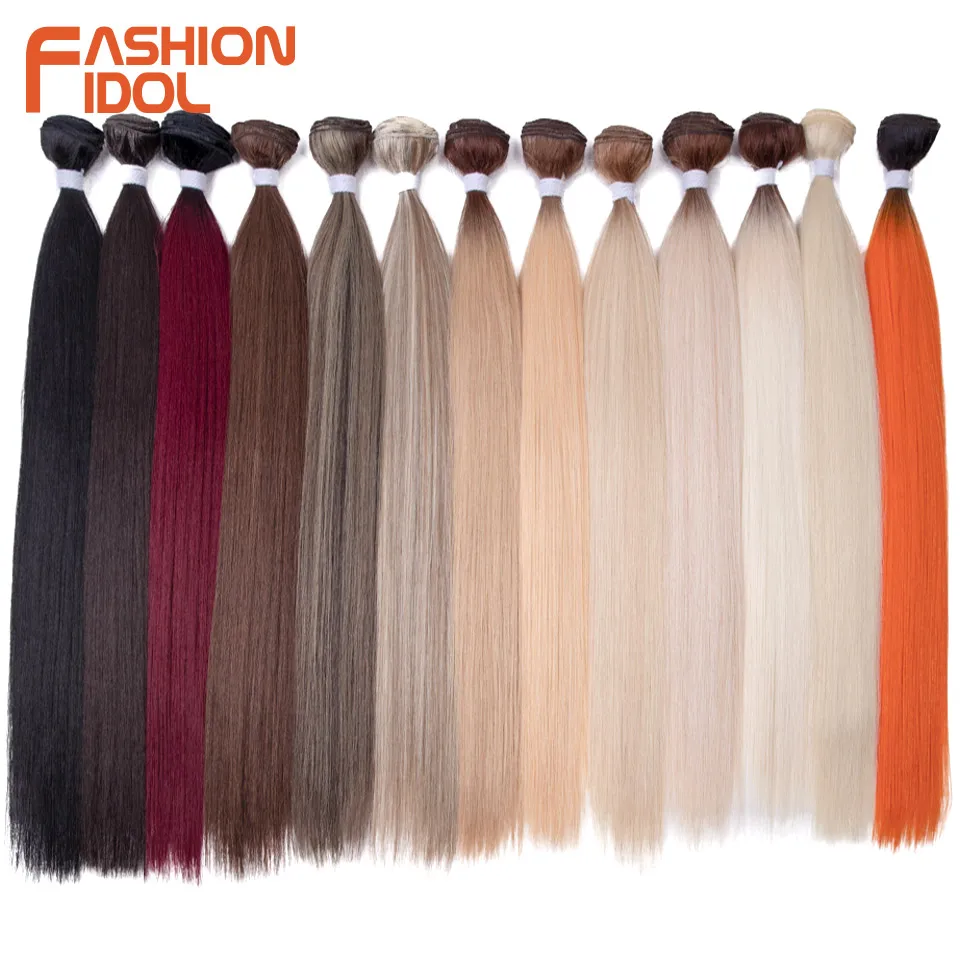 FASHION IDOL 28inch 200g Yaki Straight Hair Synthetic Wefts Hair Bundles Ombre Blonde Hair Bundles Salon Natural Hair Extensions 3