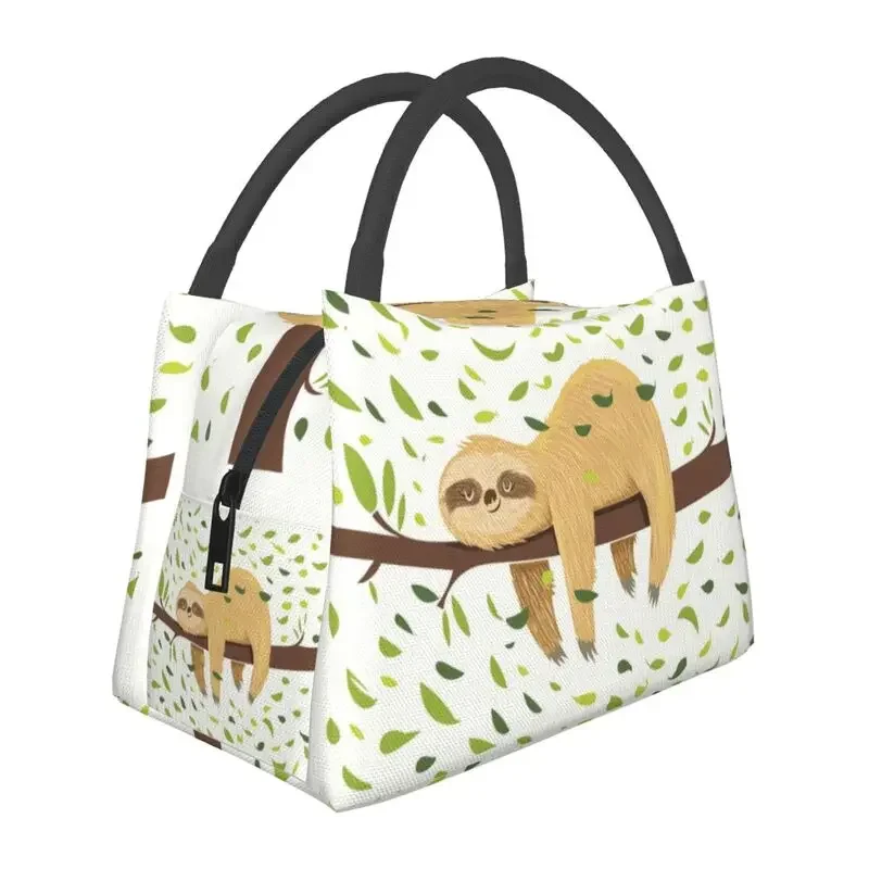 Bolsa de almuerzo con aislamiento térmico con bonito patrón de perezoso para mujer, lonchera reutilizable con diseño de animal perezoso kawaii, caja de almacenamiento para comida de viaje