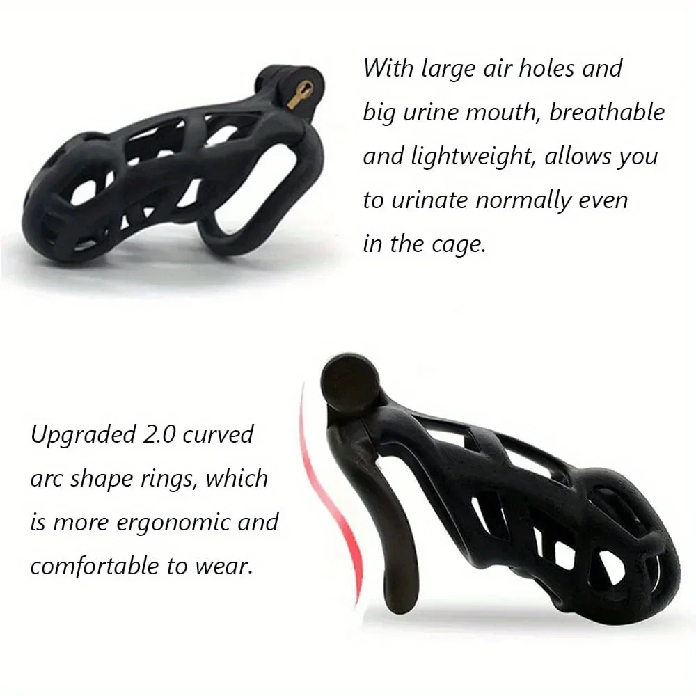 Penis Chastity Cage Chastity Lock Sex Toy Penis Cock Ring Male Penis Lock Chastity Cage with Lock and 4 Rings Resin Virginity for Men Breathable Cock Ring Penis Fetish Restrain