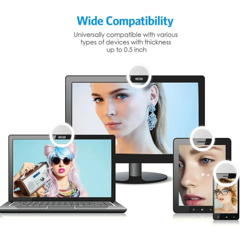 Selfie Fill Light USB Charge Led Selfie Ring Light Mobile Phone Lens Lamp Adjustable Live Brightness Portable Rechargeable