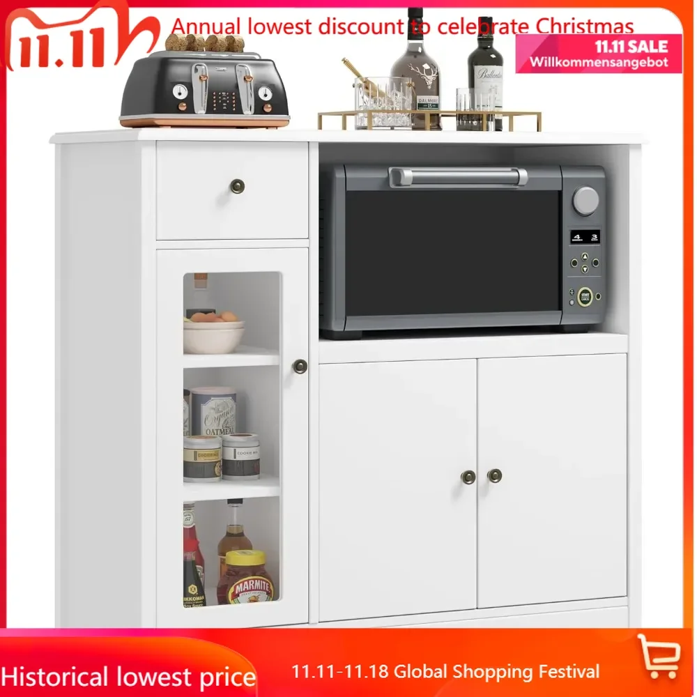 Storage Cabinet with 3 Doors and 1 Drawer, Buffet Cabinet Sideboard with Adjustable Shelves, Microwave Stand for Kitchen