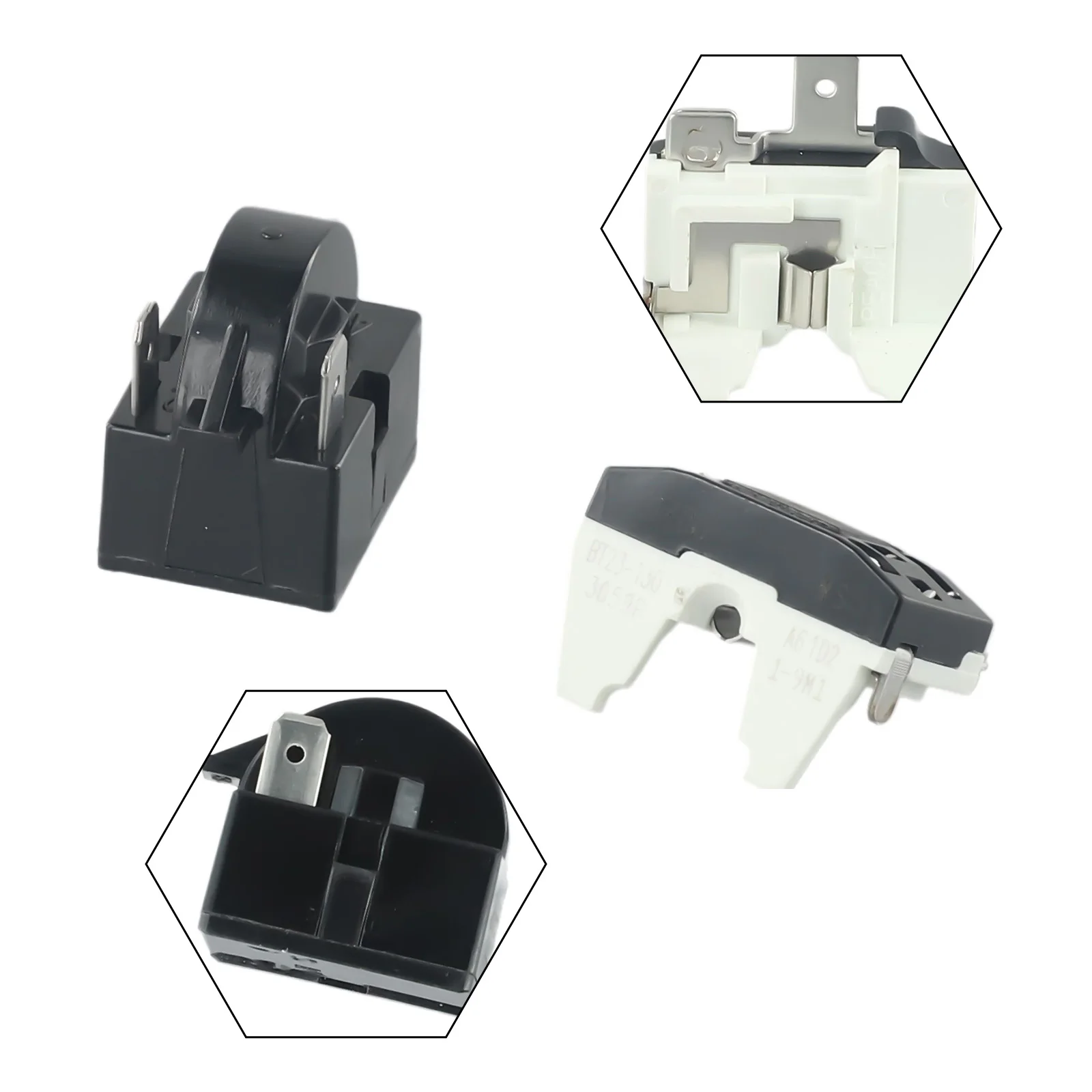 2PCS Starting Relay And Overload Protector Refrigerator PTC Start Relay 1/2 Pin 15 Ohm + 1/6H Compressor Overload Protector 