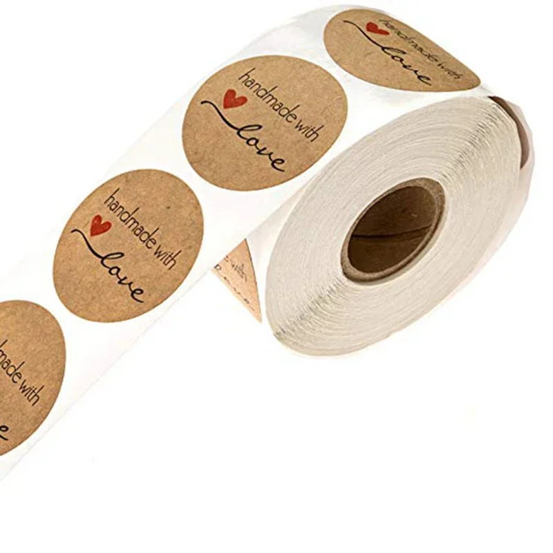 1 Inch Kraft Paper Adhesive Vintage Love Heart Labels 1 Roll Crafts Sticker 500pcs Thanks Card Scrapbook Decor