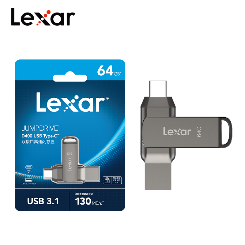 Lexar Dual Drive D400 USB3.1 Type-C USB Flash Drive 256GB 128GB 64GB 32GB Memory Stick Pendrive for Cellphon Computer TV Mac Win