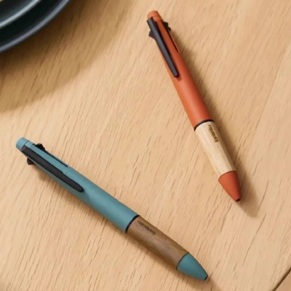 일본 유니 4 인 1 볼펜, 제트스트림 한정판, 0.5mm 나무 손잡이, 4 + 1 다기능 펜, 학교 사무용품, 1 개