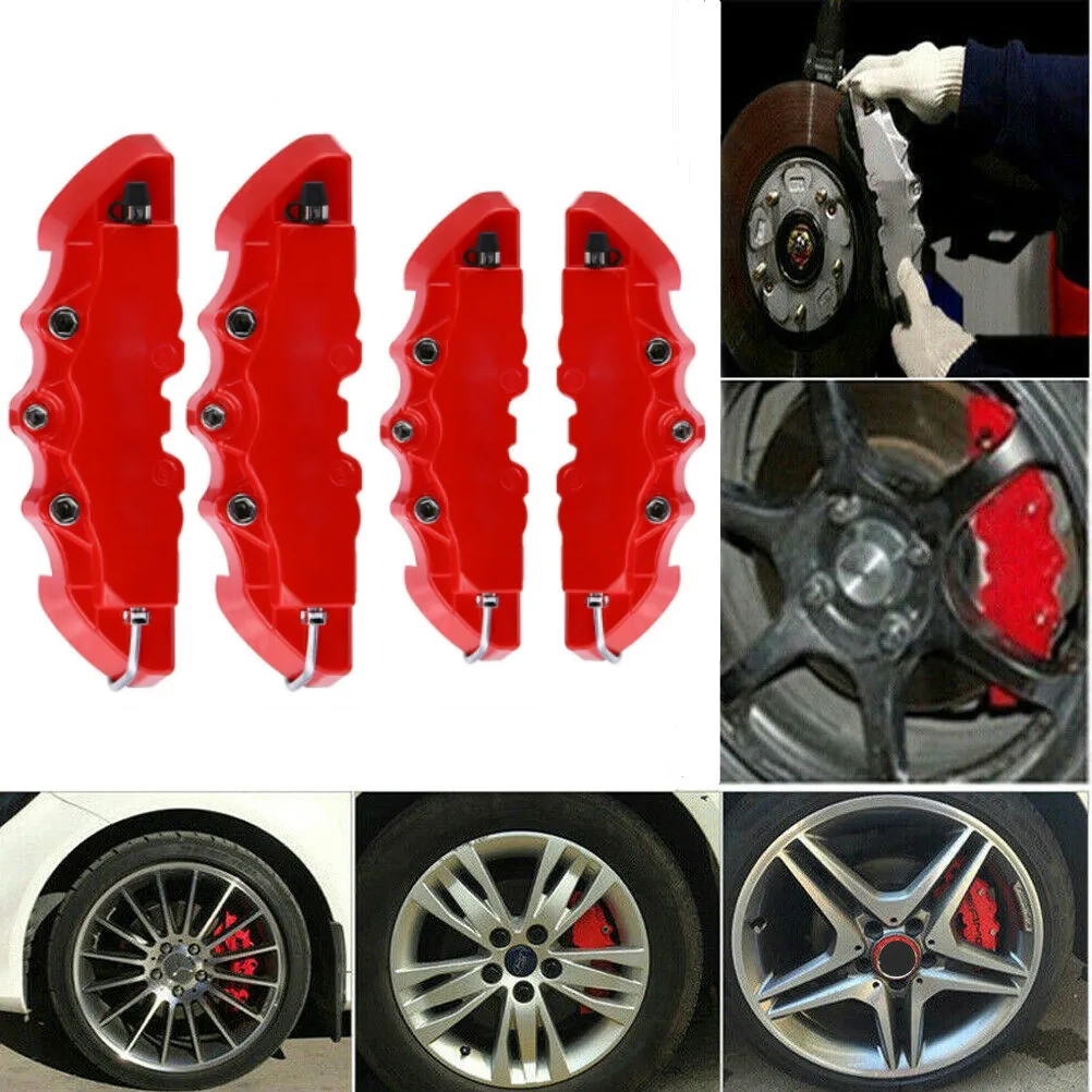 Car Brake Caliper Covers 4PC 3D Car Disc Brake Caliper Cover Case Front Rear Accessories ABS Plastic Brake Disc Wheel Hub Covers