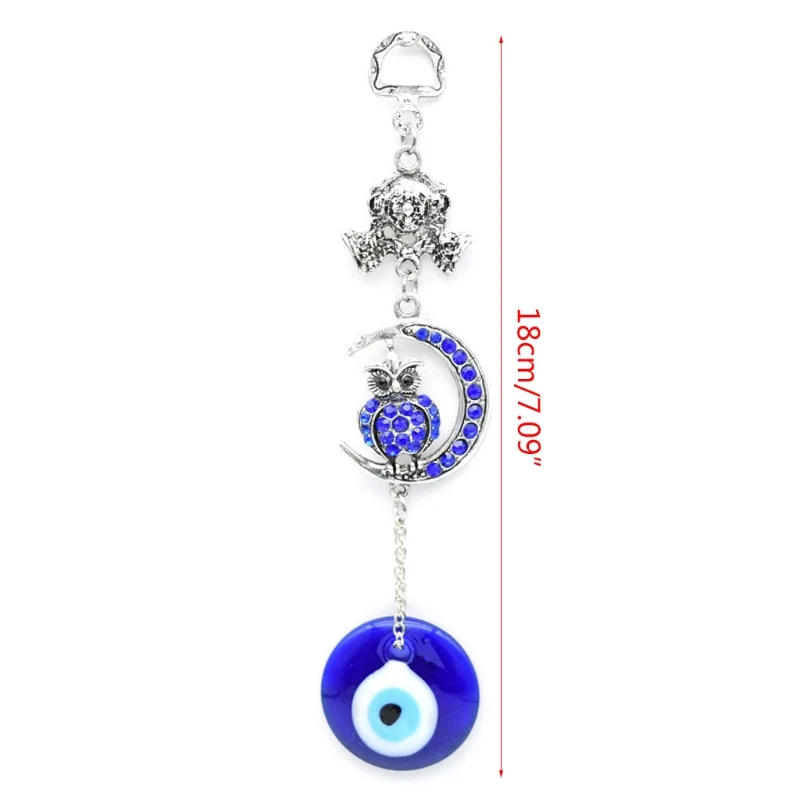 Turkish Blue Evil Eye Amulets Moon Owl Wall Protection Hanging Lucky Pendant Wind Chimes Garden Home Decorations Ornament Gift 6