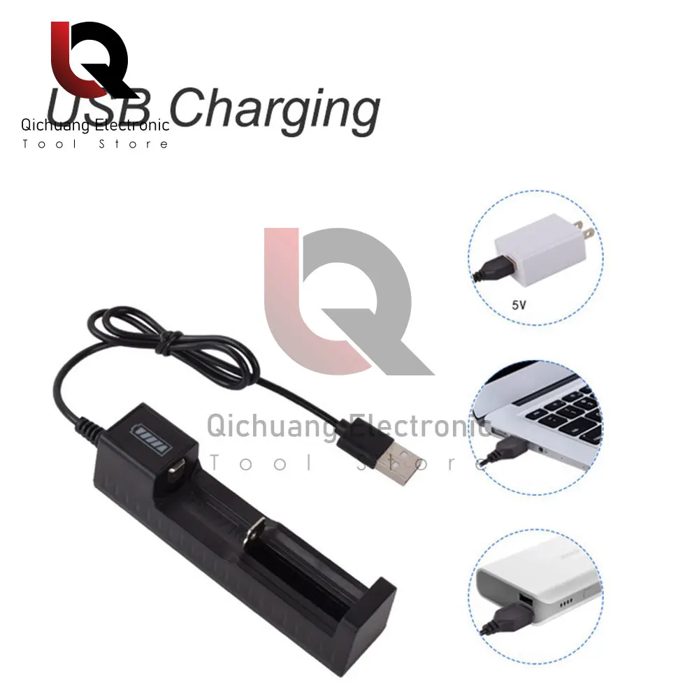 

3.7V/4.2V USB Single Slot Smart Multi-Function Charger Suitable For 18650 26650 14500 Lithium Ion Battery With LED Indicator