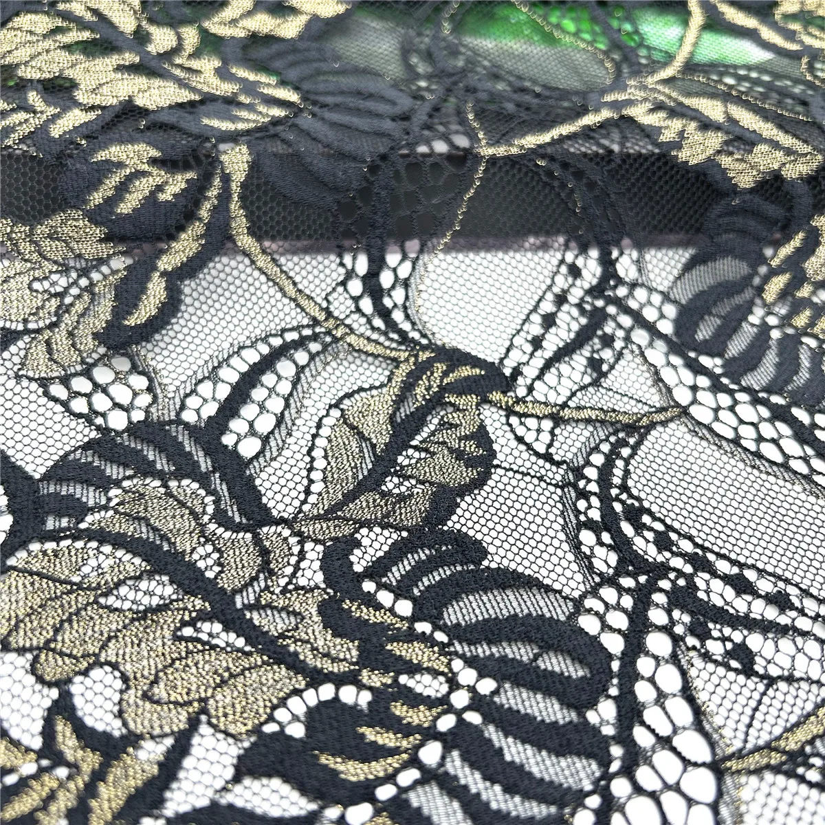 3y/lot Width 23cm Black Gold Shiny Wedding Elastic Stretch Lace Trim 2