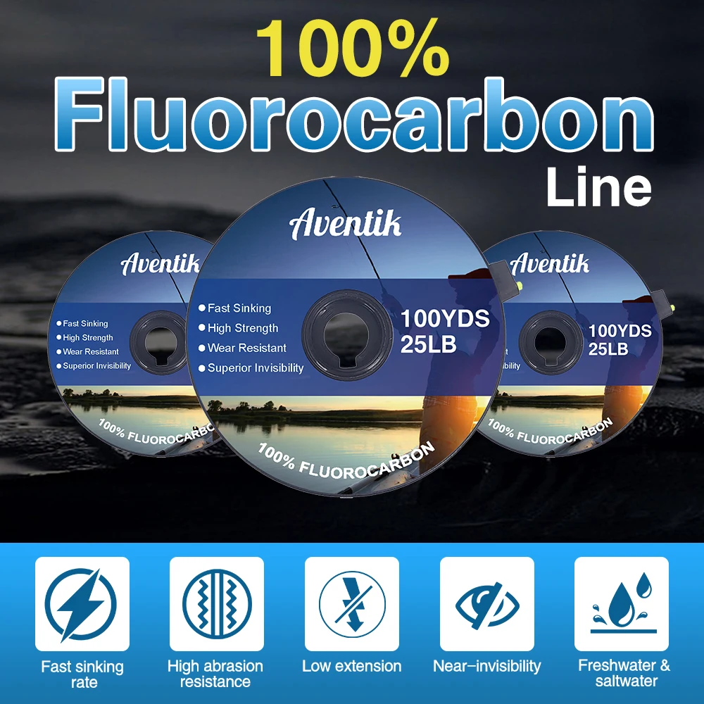 Aventik100FluorocarbonFishingLineFishingTippetLeaderLineSinkingLine30100YardHigh