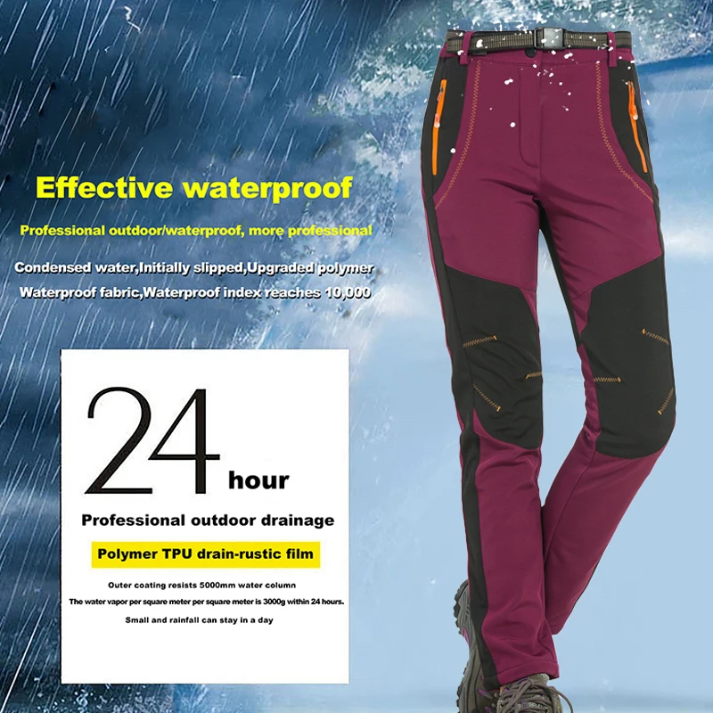 Women’s Winter Fleece Waterproof Hiking Pants – Windproof Soft Shell Trousers 3