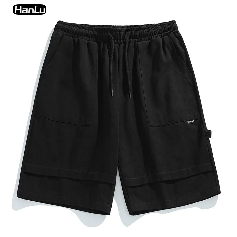 2023 New Summer Men's Layered Ribbon Design Cotton Shorts Men's Loose Multi Pocket Shorts Casual  Clothing Y2k