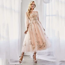 

High Neck Applique Prom Dresses 2022 Full Sleeve Aline Tulle Pastrol Elegant Dresses Ankle Length Simple Prom Party Gowns