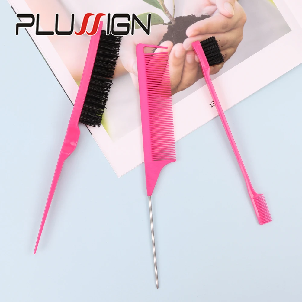 3Pcs Hair Styling Comb Set Teasing Hair Brush Rat Tail Comb Edge Brush For Edge Back Brushing Combing Slicking Hair For Women