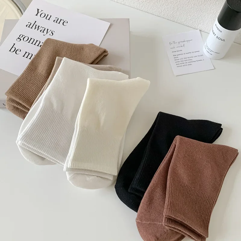 Meias femininas de cano médio primavera outono puro algodão antibacteriano 100% genuíno maternidade sem osso resistente ao odor outono/inverno