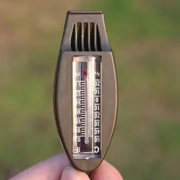 4 in 1 다기능 하이킹 휘슬 키 체인 디자인 온도계, 바이트 방지, 하이킹 안전 휘슬, 알림