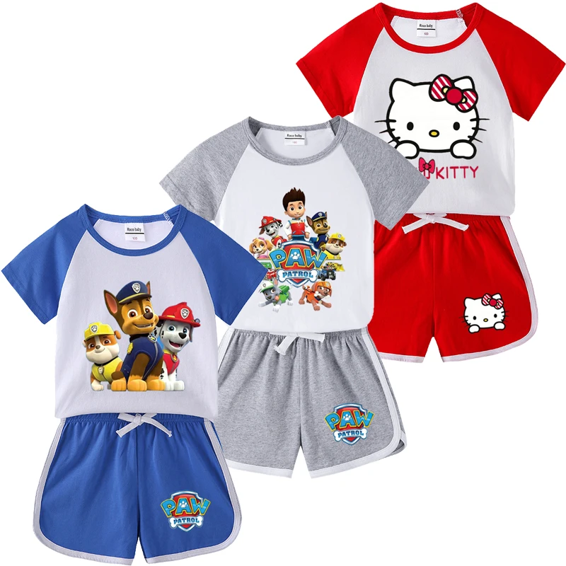 Summer Children Boy Girl PAW Patrol Clothing Sets Child T Shirts +Short Pants 2pcs Baby Girls Hello Kitty T-Shirts Shorts Set designer clothing sets