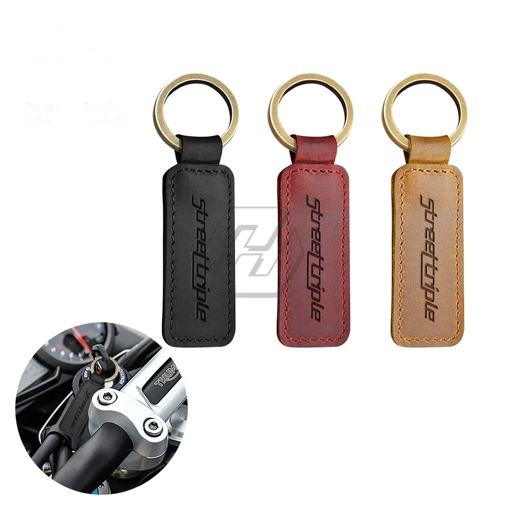 

For Triumph Street Triple 675 765 R RS Motorcycle Cowhide Keychain Key Ring Case