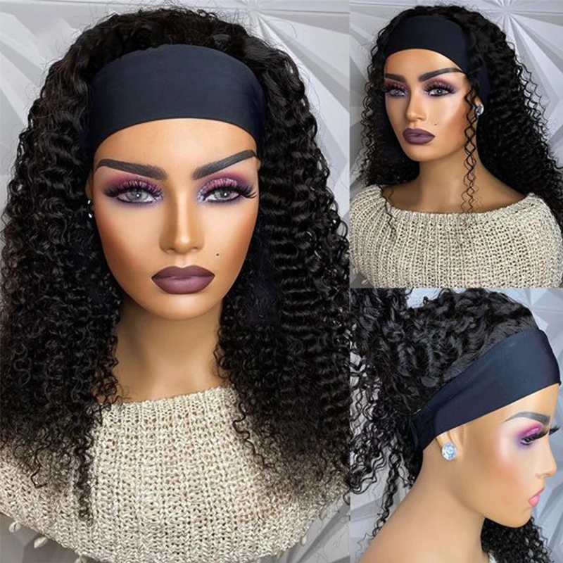 

Headband Wig Human Hair Curly Bob Full Machine Made Wigs for Black Women Glueless Wigs Ready To Wear 180% Density for Daily
