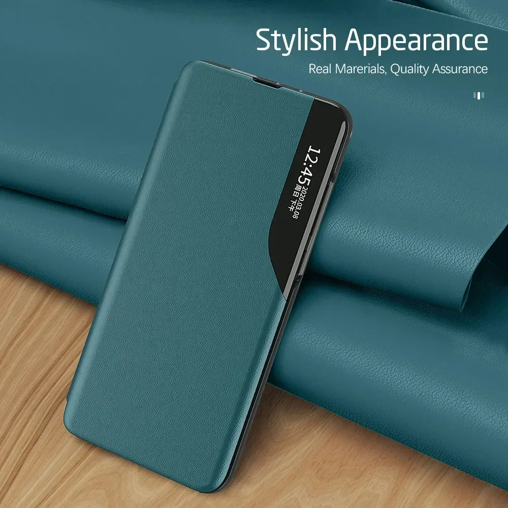 Magnetic Flip Phone Case with Window - Leather Cover and Holder, Anti-Fall Design