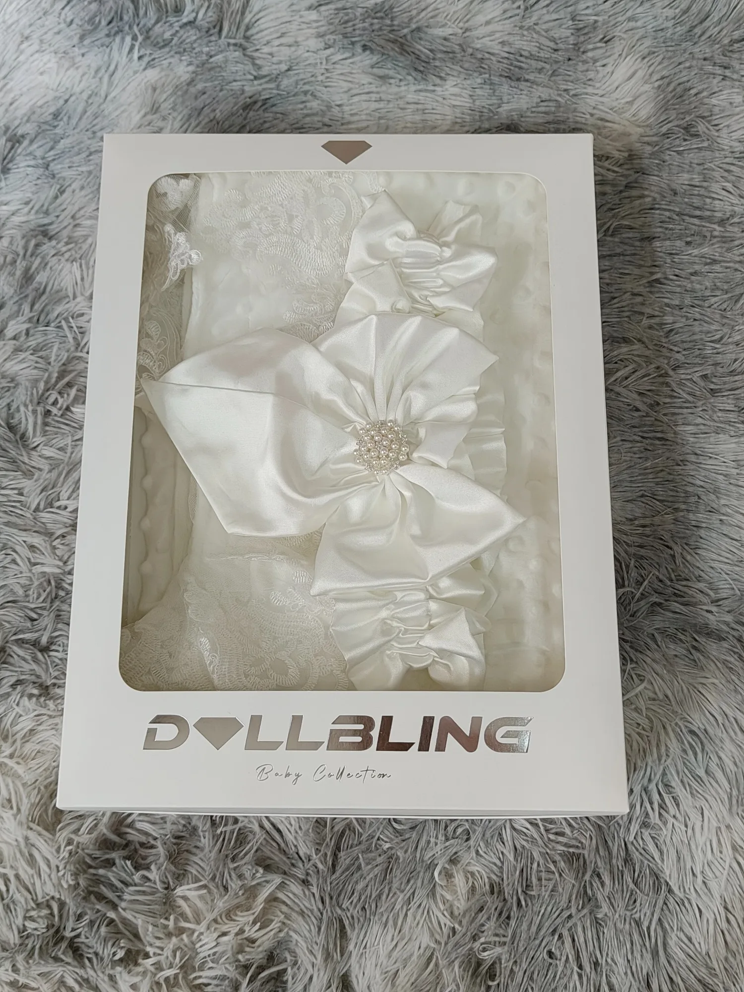  화이트 레이스 스와들 블랭킷 -  사진 촬영 및 세례를 위한 새틴 리본 진주 장식