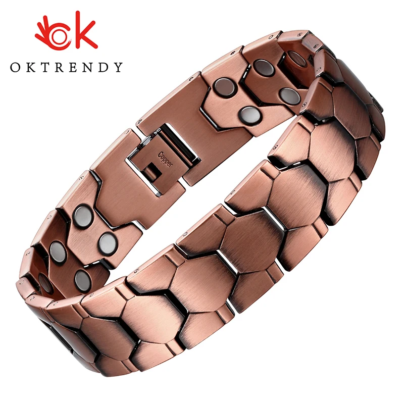 Pure Copper Magnetic Bracelet For Men With 2 Row Neodymium Magnets Adjustable Length Bracelet Jewelry Gifts For Men Father's Day
