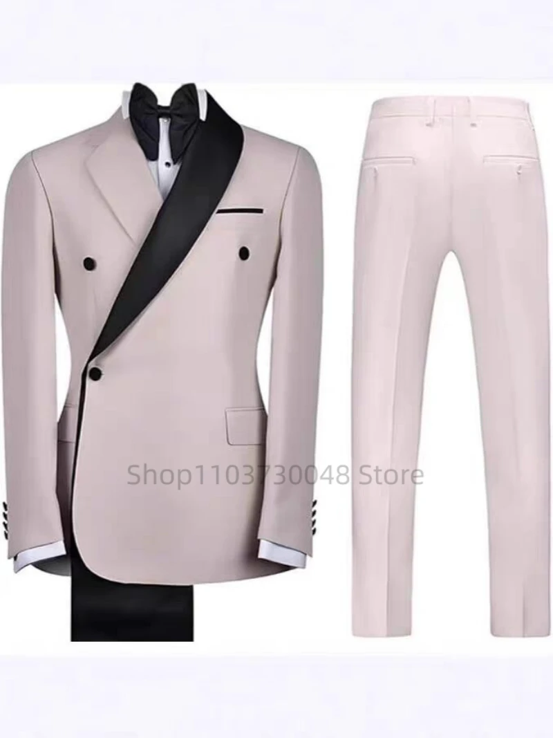 Fashion Style Men's 2-Piece Formal Wedding Suit Double Breasted Jacket Trousers Groom Tuxedos Slim Fit Business Men Suits