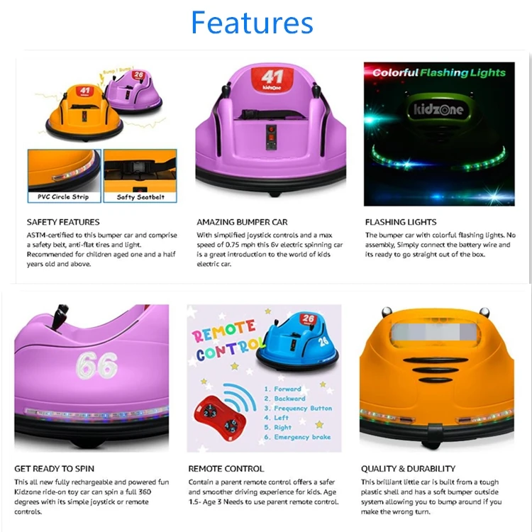 High Quality Remote Control Plastic Kids Electric Bumper Cars Music 360 Spin Baby Electric Bumper Car LED Light Kids Car