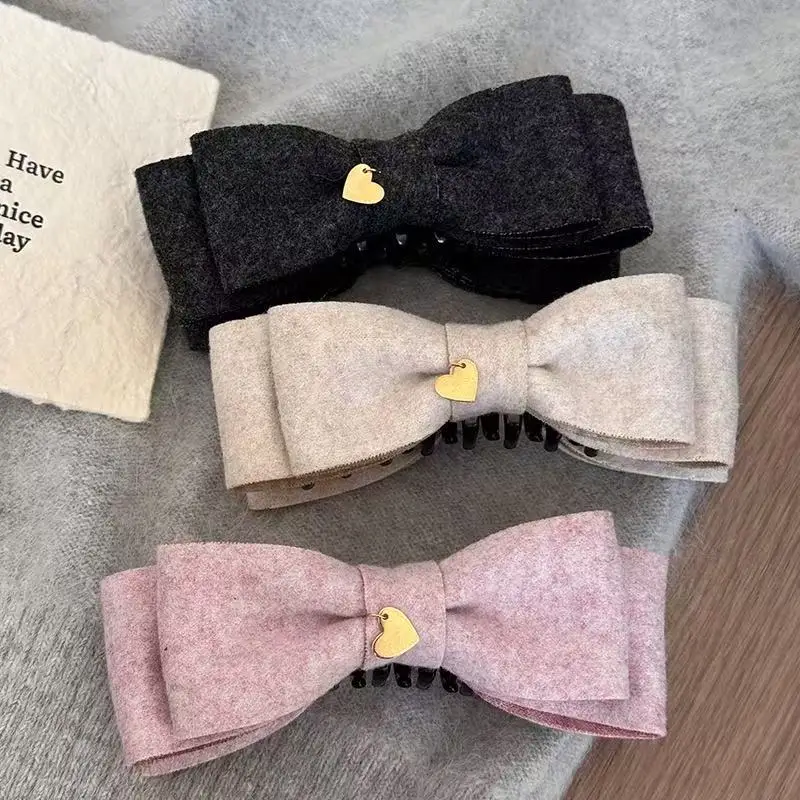 Koreanische Herbst-Winter High-End doppelseitige Wolle Schleife Bananenklammer koreanische vertikale Haarspange Marco Schwanz Haarschmuck süßer Stil
