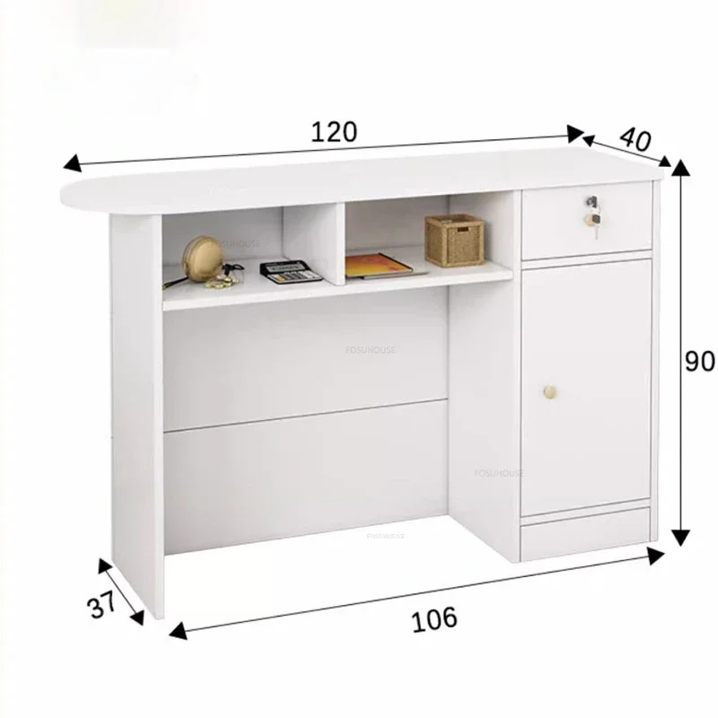 Wooden Shop Counter Modern Beauty Salon Reception Desks Clothing Store Bar Counter Cash Register Simple Office Table with Drawer