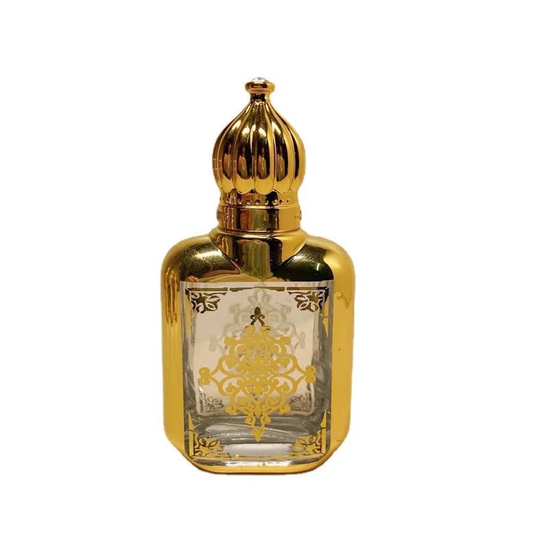 15ml vintage Dubai essential oil rollerball bottle with crown plated engraved glass bottle portable perfume dispenser bottle