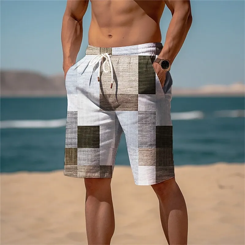 2024 Summer Hawaiian Beach Shorts Holiday Casual Colorful Plaid Print Sportswear Quick Drying Trunks Ice Shorts Hawaii Swimsuit 4
