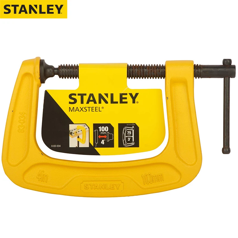 Stanley 0-83-034 Morsetto Di Tipo G Max Steel, Apparecchio Rapido Per La Lavorazione Del Legno Nero/Giallo 0 ~ 100Mm Manico Rotante A Forma Di T 83-03