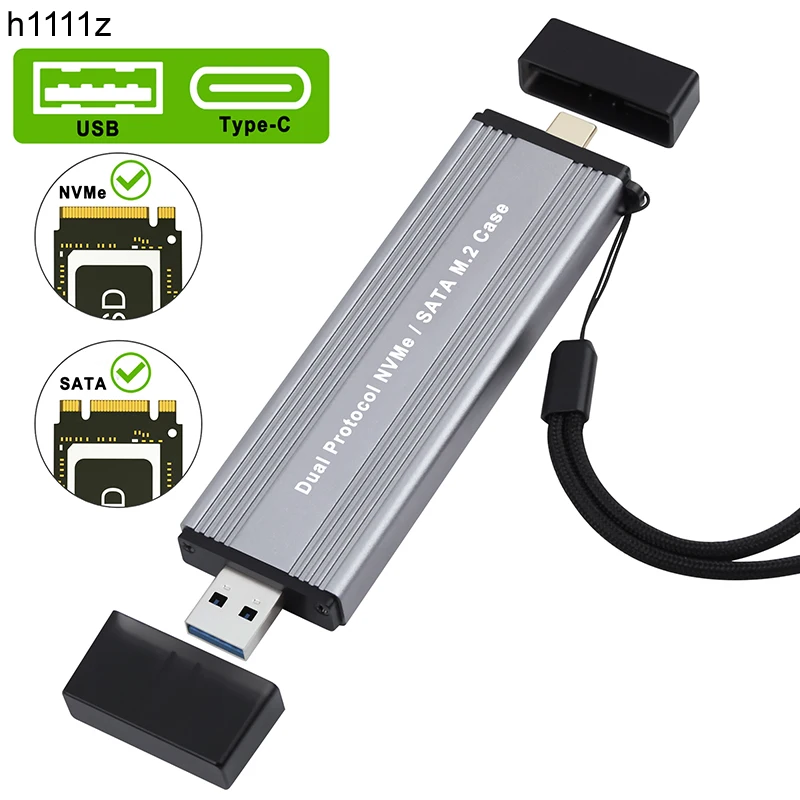 Dual Protocol m2 Ssd Case Usb3.0 Tipo-c para M.2 Nvme Adaptador de Gabinete Ssd Sata 10gb Usb3.1 Gen2 Usb c Caixa Ssd Externa m b & m Chave