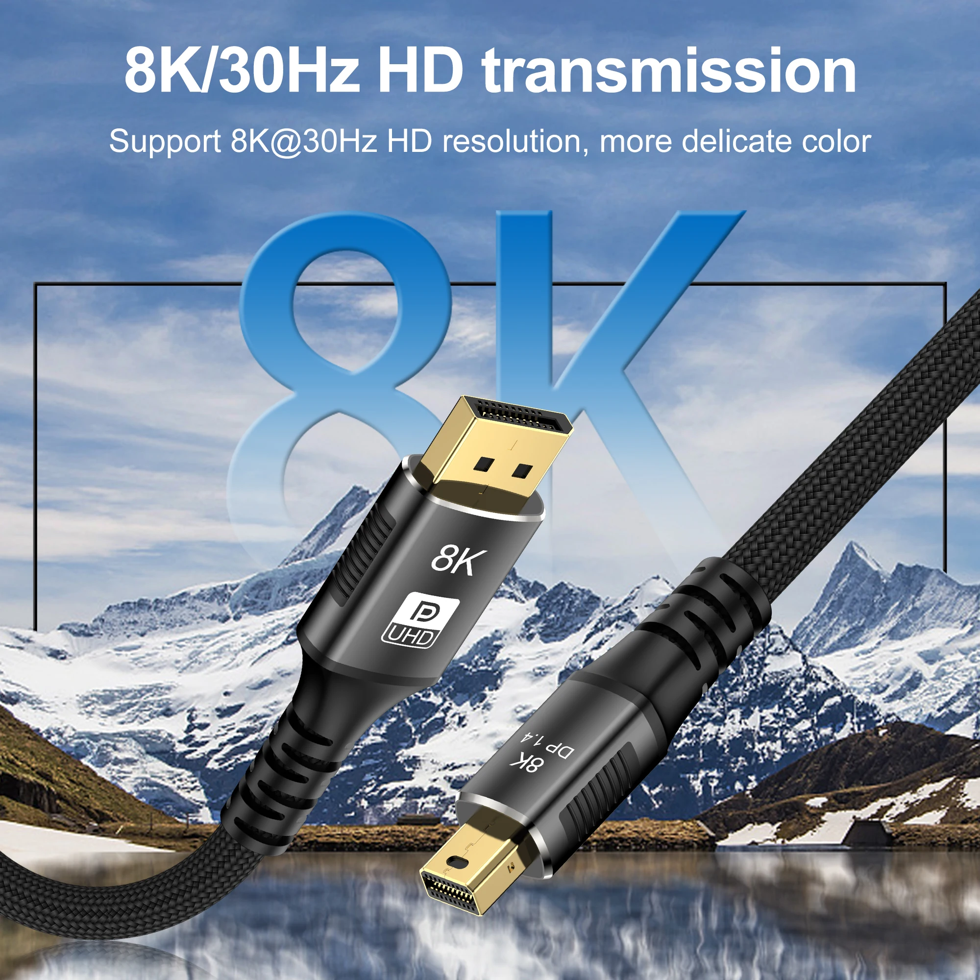 8K Mini DisplayPort to DisplayPort Cable DP1.4 8K 60Hz Bi-Directional Transmission DP to Mini DP Cables for MacBook Air Monitor
