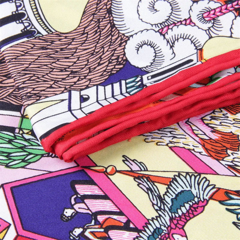 POBING Manual Hand Rolled Twill Silk Scarf Women Animals Kingdom Square Scarves Echarpes Foulards Femme Wrap Bandana Hijab 90CM 4