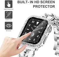 Verre scintillant diamant + couvercle pour boîtier de montre Apple 45/41mm 46/42mm 44/40mm, écran HD en verre trempé iWatch 11 10 9 8 7 6 5 SE 3