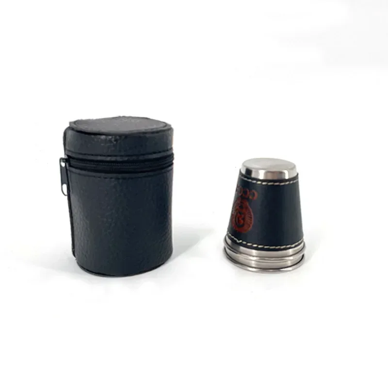 4-Piece Stainless Steel Travel Cup Set with PU Leather Case for Outdoor Camping and Picnic