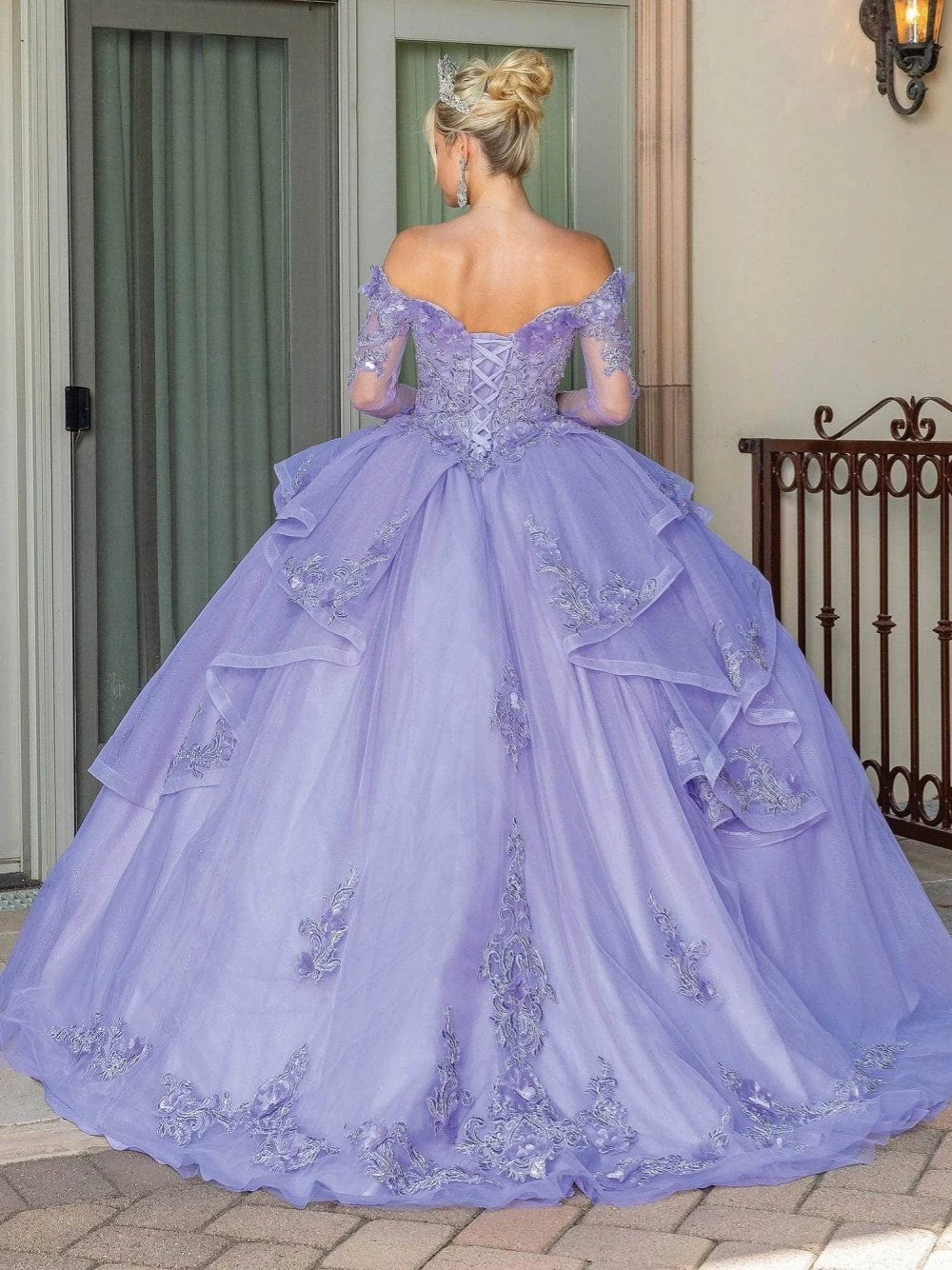 3D květinová nášivky lesklý quinceañera bál talár off-the-shoulder ples šaty sladké 16 šaty floor-length soumrak talár nestandartní vyrobené