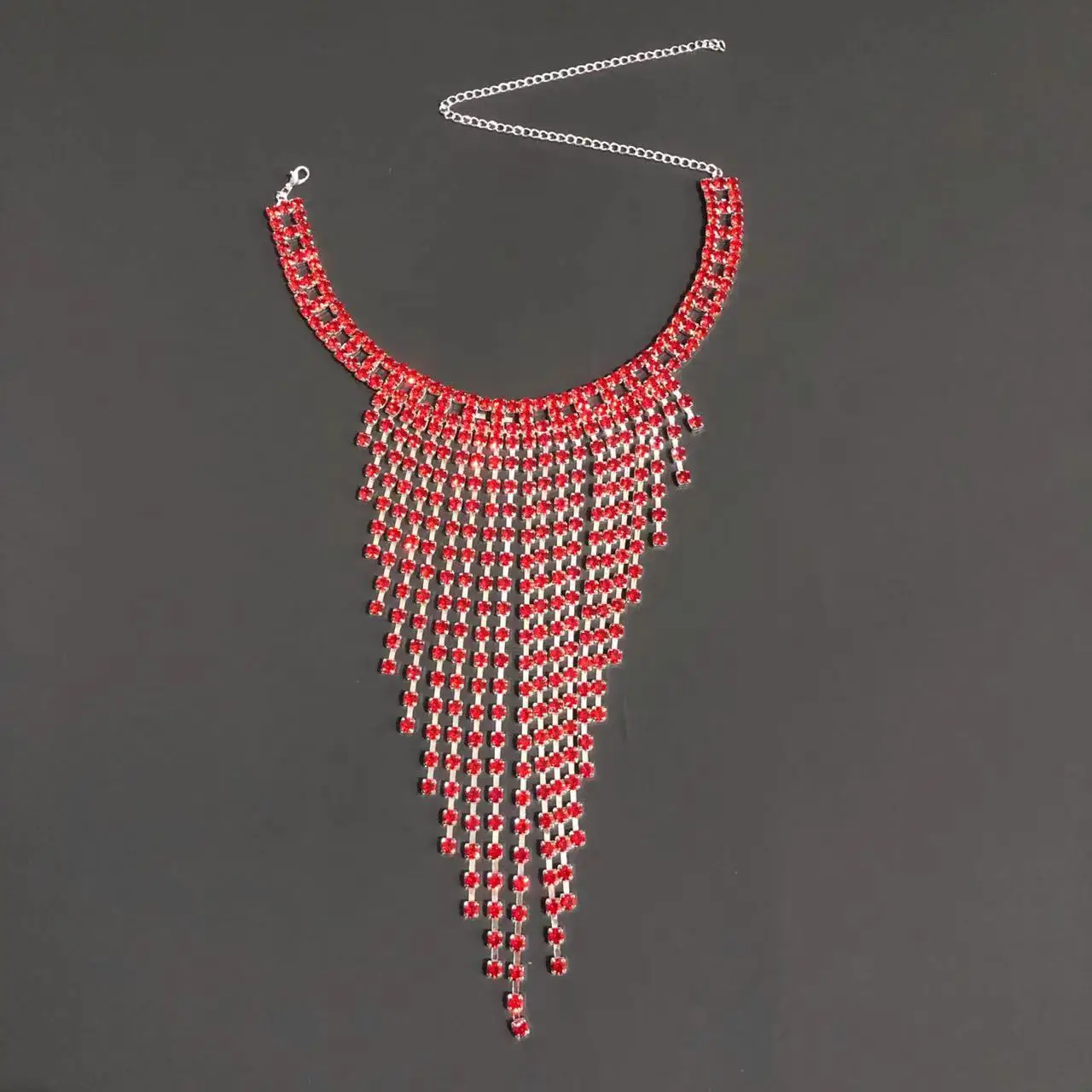 2023 Fashion Luxury Multilayer Long Tassel Rhinestone Necklace Women's Red Crystal Necklace Collar Chain Jewelry Gift Accessorie